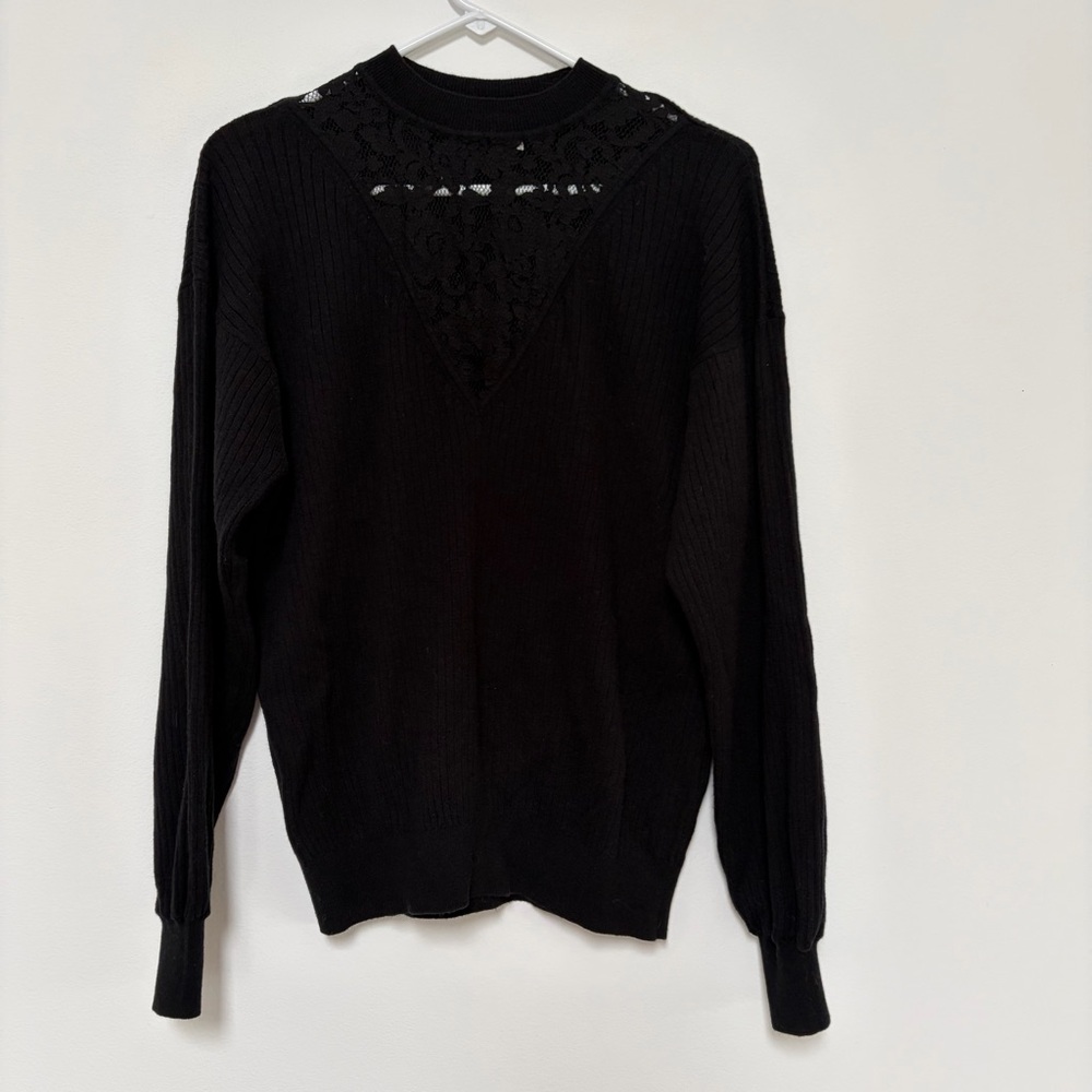 See by Chloe Wool Cotton Lace Ribbed Seeater Size XS Black